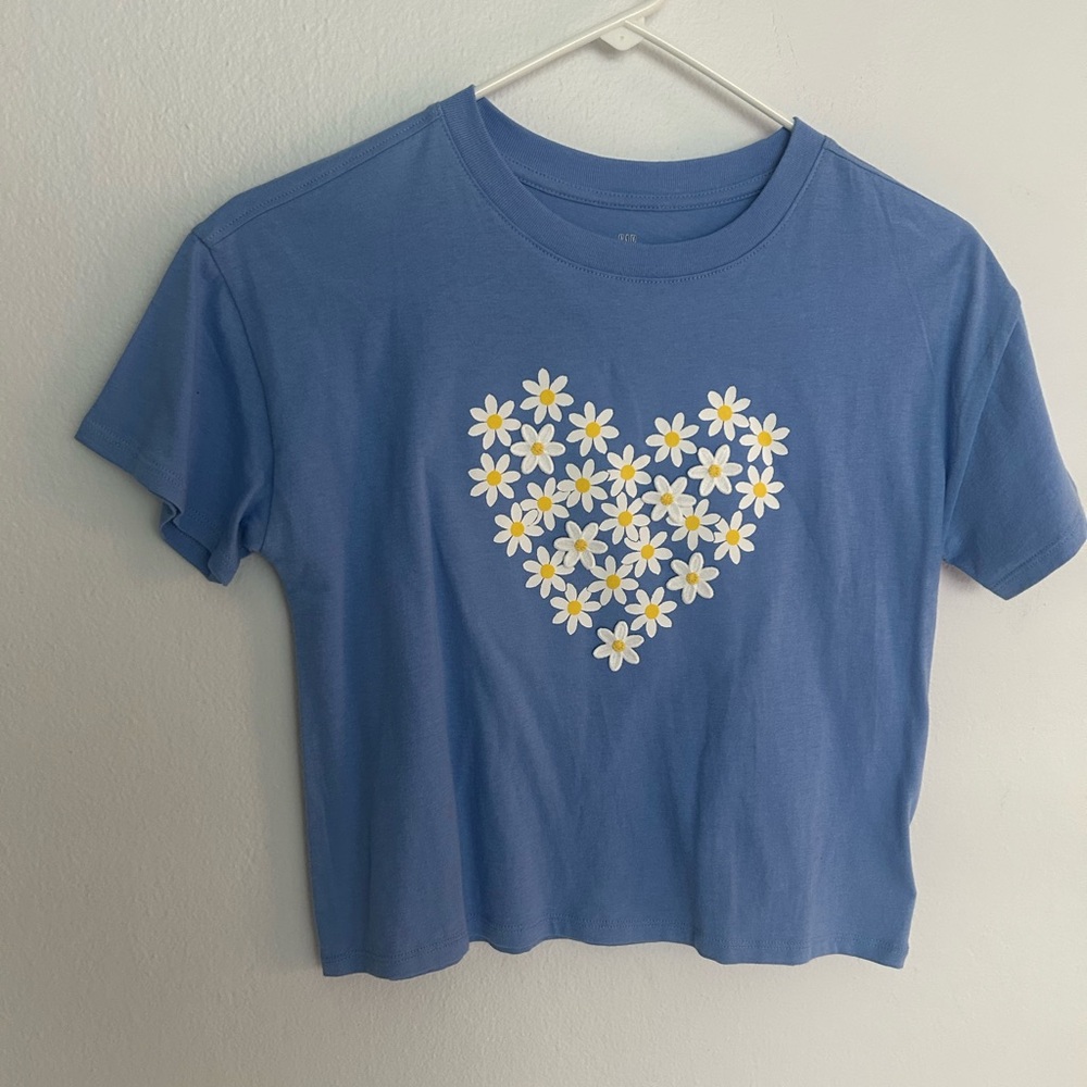GAP Light Blue Tee with Floral Heart